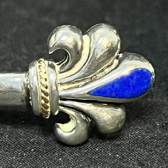 Kabana Sterling Silver, 14k Gold & Lapis Lazuli Fleur Di Lis Cuff Bracelet (3670 - Picture 2 of 9